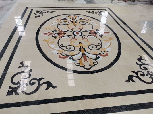লিভিং রুম ভিলার জন্য আধুনিক নকশা শৈলীতে সাদা এবং হলুদ মার্বেল ওয়াটার জেট কার্পেট