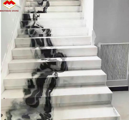 পেশাদার হোটেলে আধুনিক অভ্যন্তর নকশার জন্য বুকমেটেড পান্ডা হোয়াইট মার্বেল সিঁড়ি