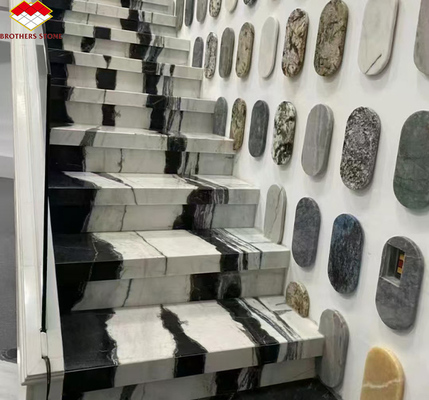 সহজ ইনস্টলেশন আধুনিক নকশা এবং LED ওয়াল লাইট সঙ্গে পান্ডা সাদা মার্বেল সিঁড়ি