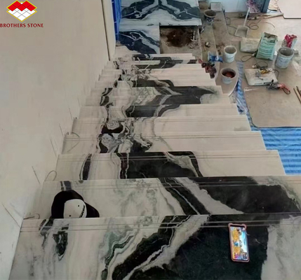 কাস্টম বিলাসিতা পান্ডা সাদা মার্বেল সিঁড়ি সোজা সিঁড়ি নকশা জন্য প্রাকৃতিক পাথর