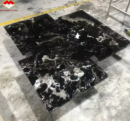আধুনিক পোলিশ কালো গোলাপী মার্বেল বড় স্ল্যাব ডাইনিং টেবিল সেট ভিলা এবং হোটেল ডিজাইনের জন্য