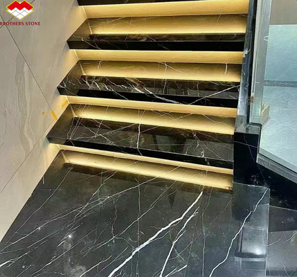 আধুনিক নেরো মার্কিনা কালো সাদা স্টিপ মার্বেল পোলিশ প্রাকৃতিক বড় স্ল্যাব ইনডোর হোটেল ভিলার জন্য