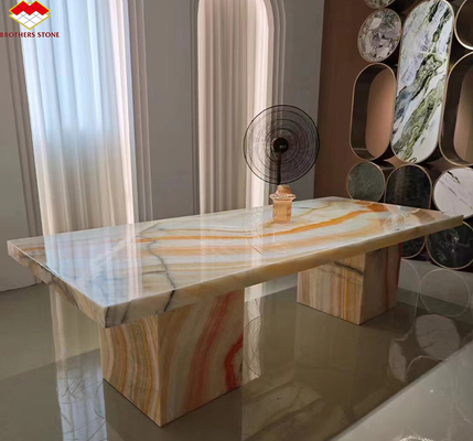 প্রাকৃতিক পাথরের সাথে হোটেল টেবিল আসবাবপত্র ডিজাইন করুন বইয়ের সাথে মেলে রেইনবো ওনিক্স মার্বেল স্ল্যাব