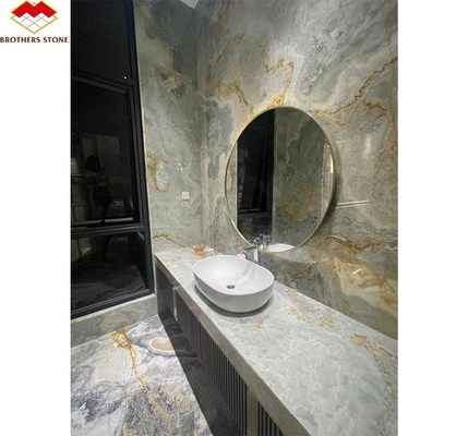 স্বর্ণ এবং নীল Onyx মার্বেল পাথর হোটেল মেঝে জন্য বিলাসিতা প্রাকৃতিক পাথর Jade স্ল্যাব নকশা