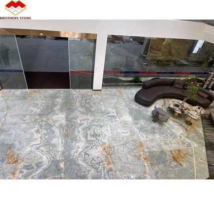 স্বর্ণ এবং নীল Onyx মার্বেল পাথর হোটেল মেঝে জন্য বিলাসিতা প্রাকৃতিক পাথর Jade স্ল্যাব নকশা