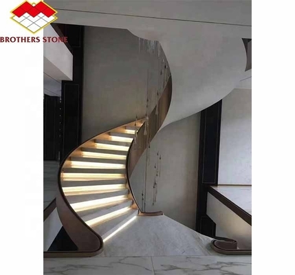 আধুনিক স্পাইরাল বাঁকা নকশা এবং আকার অনুসারে কাটা বিকল্প সহ হোটেল ইনডোর মার্বেল সিঁড়ি