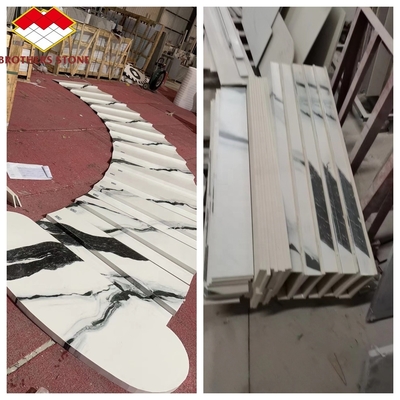 কাস্টমাইজড গ্রেড ওয়াশবো অভ্যন্তর সিঁড়ি নকশা পান্ডা সাদা মার্বেল চেহারা পোরসেলান টাইলস