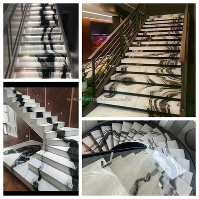 ল্যাভাবো জন্য পান্ডা সাদা মধ্যে স্বচ্ছ চীনা কালি পেইন্টিং মার্বেল সিঁড়ি টাইলস