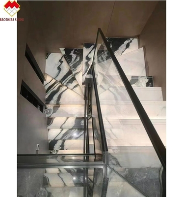 ভিলার জন্য LED পান্ডা হোয়াইট মার্বেল ট্রেড এবং রাইজার সহ ইনডোর সিঁড়ি স্টেপ প্যানেল চেক করা হয়েছে