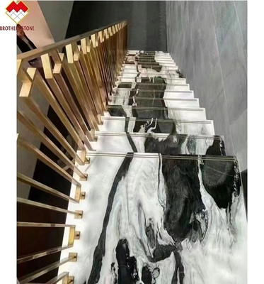 ভিলা সিঁড়ি নকশা পোলিশ পৃষ্ঠের সাথে পান্ডা সাদা মধ্যে Dolomite মার্বেল সিঁড়ি টাইলস