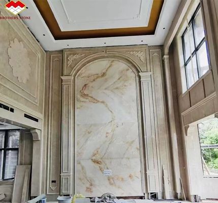 কাস্টম প্রাকৃতিক পাথরের সজ্জা জন্য আধুনিক হোয়াইট ওনিক্স মার্বেল ওয়াল বুকমেট স্ল্যাব