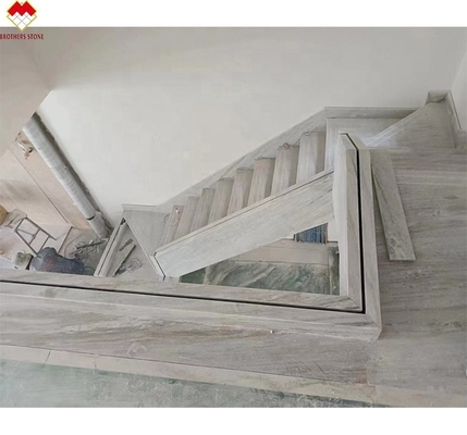 কাঠের শিরা নেতৃত্বাধীন সঙ্গে সাদা মার্বেল সিঁড়ি আলো সঙ্গে কাস্টমাইজড আকার মার্বেল সিঁড়ি ধাপ টাইলস