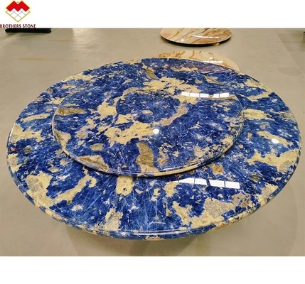 ট্রান্সলিউসেন্ট বলিভিয়ান ব্লু স্টোন বেসিন সহ আধুনিক ক্যালসাইট মার্বেল ওয়ার্কটপ ডাইনিং টেবিল