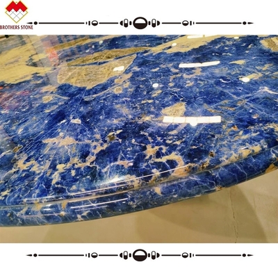 ট্রান্সলিউসেন্ট বলিভিয়ান ব্লু স্টোন বেসিন সহ আধুনিক ক্যালসাইট মার্বেল ওয়ার্কটপ ডাইনিং টেবিল