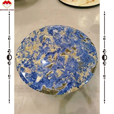 ট্রান্সলিউসেন্ট বলিভিয়ান ব্লু স্টোন বেসিন সহ আধুনিক ক্যালসাইট মার্বেল ওয়ার্কটপ ডাইনিং টেবিল