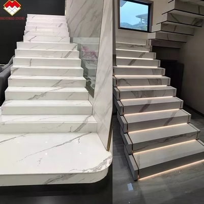 কাস্টমাইজড পোলিশ বা ম্যাট কালাকাটা হোয়াইট মার্বেল চেহারা পোরসেলান টাইল সিঁড়ি মোহস 6-7 কঠোরতা