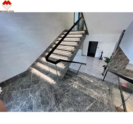 এলইডি সিঁড়ি হালকা সোজা স্পাইরাল মার্বেল স্টেপ প্রাকৃতিক মার্বেল পাথর সিঁড়ি উপাদান সঙ্গে