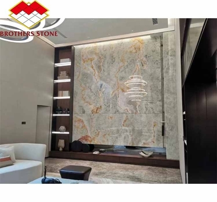 আধুনিক ব্যাকলিট সবুজ ওনিক্স পাথর স্ল্যাব গ্রাফিক লিভিং রুমের জন্য 30 মিমি বেধ জ্যাড ওয়াল