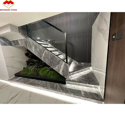 জনপ্রিয় স্পেস গ্রে মার্বেল বড় স্ল্যাব আধুনিক হালকা ধূসর সিঁড়ি ঘর এবং হোটেল