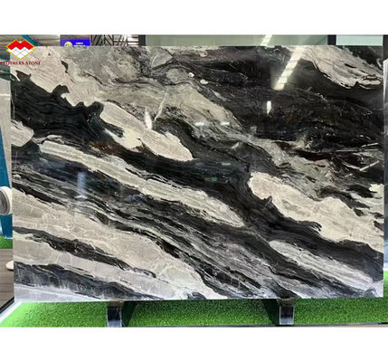 বিলাসবহুল ব্রাজিলিয়ান কসমিক ব্ল্যাক গ্রানাইট স্ল্যাব সহ ক্যালসাইট মার্বেল আধুনিক সিঁড়ি নকশা