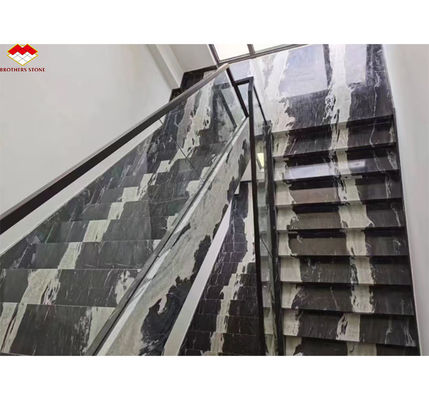 বিলাসবহুল ব্রাজিলিয়ান কসমিক ব্ল্যাক গ্রানাইট স্ল্যাব সহ ক্যালসাইট মার্বেল আধুনিক সিঁড়ি নকশা