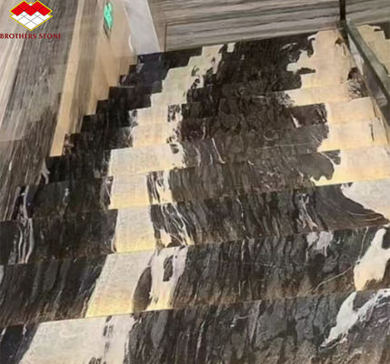 বিলাসবহুল ব্রাজিলিয়ান কসমিক ব্ল্যাক গ্রানাইট স্ল্যাব সহ ক্যালসাইট মার্বেল আধুনিক সিঁড়ি নকশা