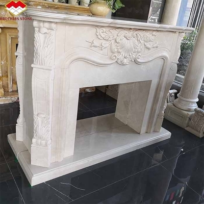 আধুনিক ইনডোর ক্রিম হোয়াইট স্টোন ফায়ারপ্লেস টেবিল ভিলার জন্য চারপাশে পোলিশ ফায়ারপ্লেস