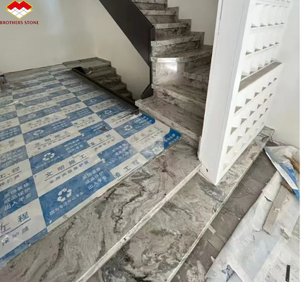 হোটেল সিঁড়ি স্টেপ এবং মেঝে প্রসাধন ইতালি নদী শিরা সঙ্গে প্রাকৃতিক বাদামী মার্বেল টাইলস