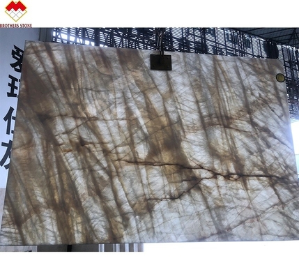 দেয়াল এবং মেঝে জন্য ব্যাকলিট সাদা Onyx টাইল স্বচ্ছ ক্রিস্টাল সাদা মার্বেল বড় স্ল্যাব