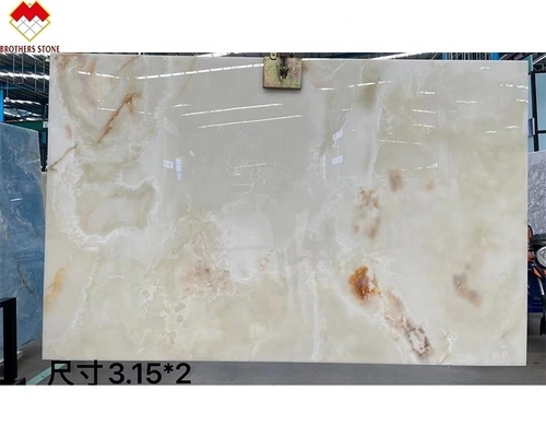 হোটেলের সজ্জা জন্য স্বচ্ছ সাদা ওনিক্স মার্বেল বড় স্ল্যাব ব্যাকলাইট লাল / সোনার শিরা