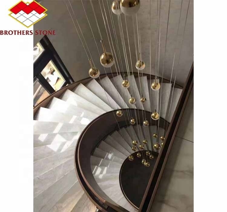 আধুনিক স্পাইরাল বাঁকা নকশা এবং আকার অনুসারে কাটা বিকল্প সহ হোটেল ইনডোর মার্বেল সিঁড়ি