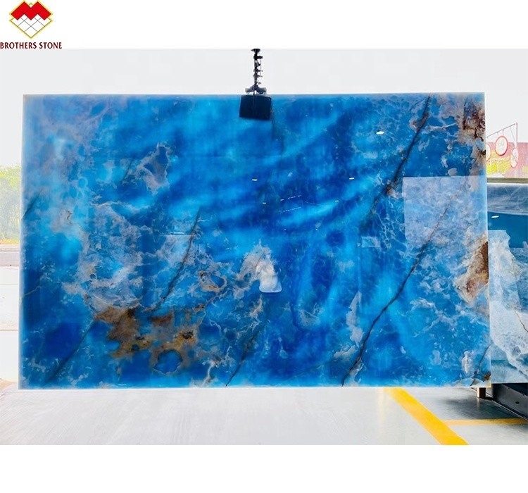 নীল স্বর্ণের শিরা অনিক্স মার্বেল স্ল্যাব অভ্যন্তরীণ সজ্জা জন্য স্বচ্ছ প্রাকৃতিক পাথর প্যানেল