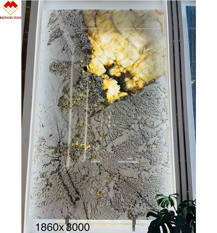 ব্রাজিলিয়ান ট্রান্সলুসেন্ট আলপিনাস গ্রানাইট সুপার ক্রিস্টাল এক্সোটিক প্রাকৃতিক ব্যাকলাইট প্যাটাগোনিয়া কোয়ার্টজাইট পাথর ওয়াল প্যানেল